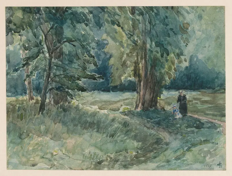 Mevrouw Storm van 's Gravesande geboren Clifford met haar dochter in het park van Bieberich Wall Art by Carel Nicolaas Storm van 's-Gravesande - High-Resolution Digital Print