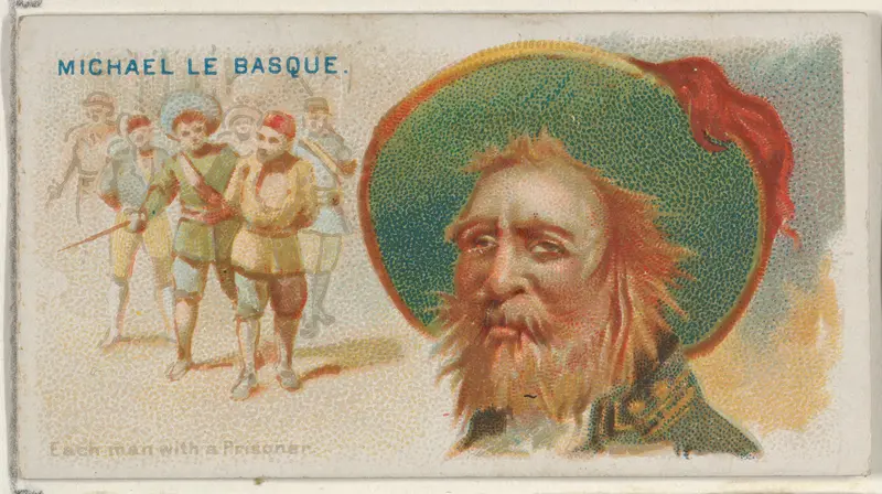 Michael Le Basque, Each Man with a Prisoner, from the Pirates of the Spanish Main series (N19) for Allen & Ginter Cigarettes Wall Art by Allen & Ginter - High-Resolution Digital Print