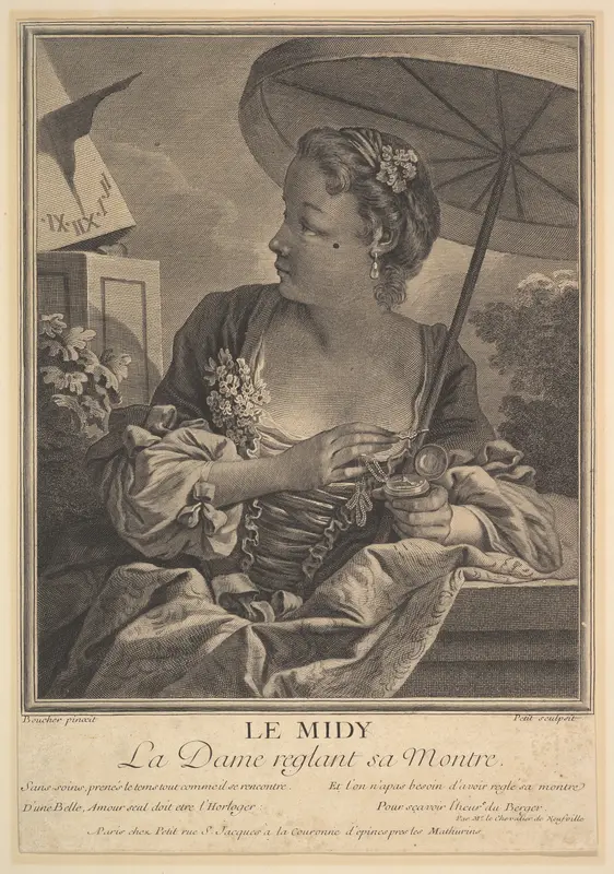 Midday. A Lady Setting Her Watch Wall Art by Gilles Edme Petit - High-Resolution Digital Print