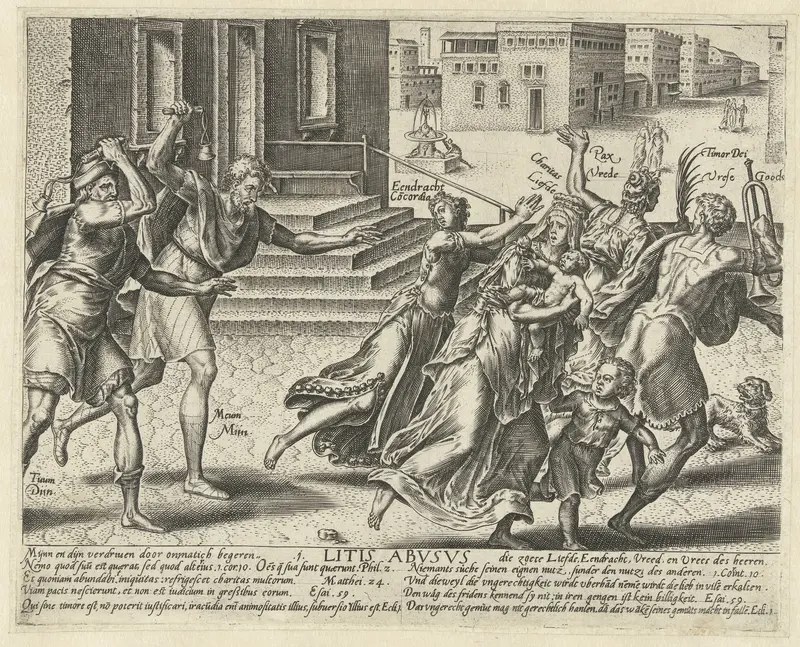 Mijn en dijn verjagen Eendracht, Liefde, Vrede en Vreze Gods Wall Art by Hendrick Goltzius - High-Resolution Digital Print