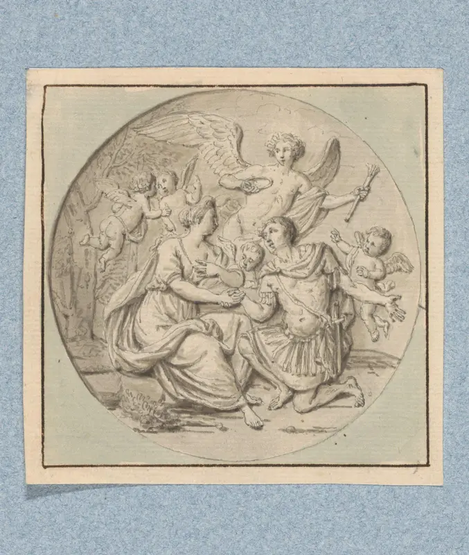 Militair knielt voor een vrouw en wordt door Hymenaeus gekroond (in doos met 43 tekeningen) Wall Art by Louis Fabritius Dubourg - High-Resolution Digital Print