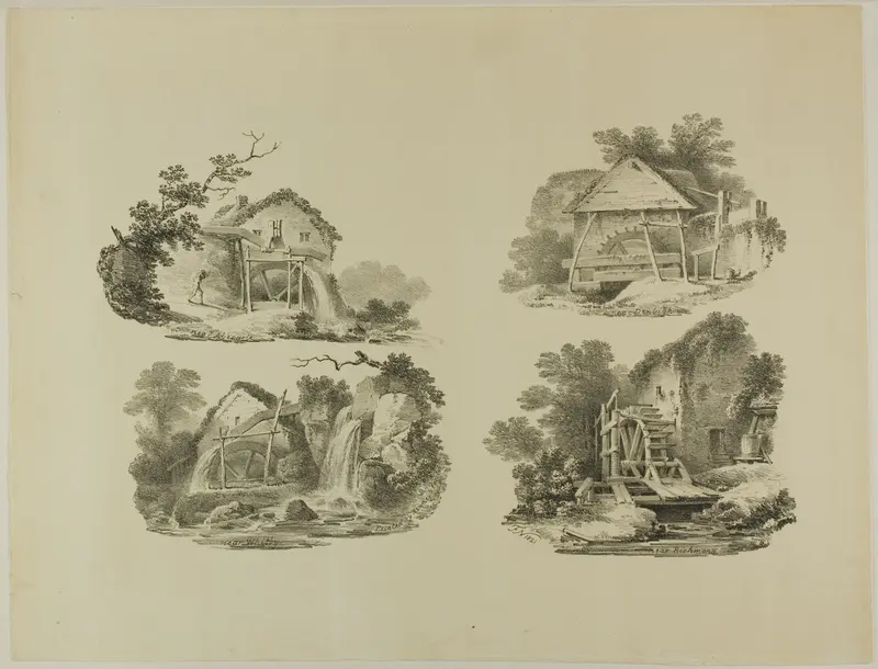 Mill Wheels near Abergele, Denbigh, Whitby, Richmond Wall Art by Francis Nicholson - High-Resolution Digital Print
