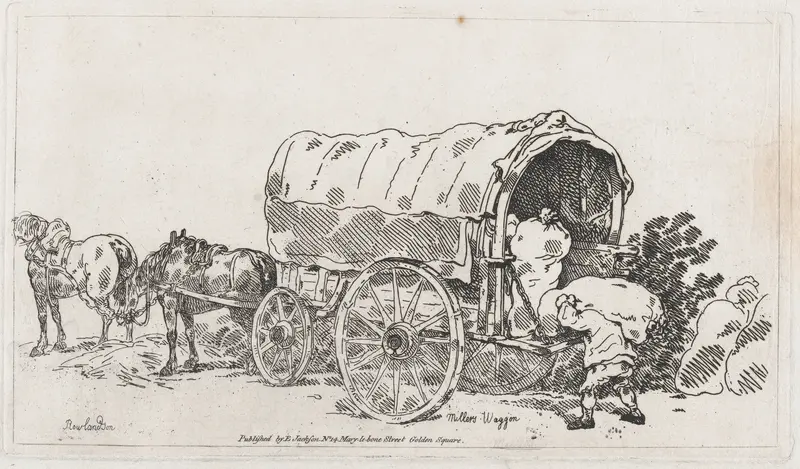 Millers Waggon, from The Rhedarium, or, A New Book of Horses and Carriages Wall Art by Thomas Rowlandson - High-Resolution Digital Print