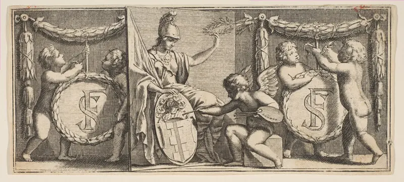 Minerva and the Arms of François Sublet de Noyers Painted by the Genius of Painting Wall Art by Abraham Bosse - High-Resolution Digital Print
