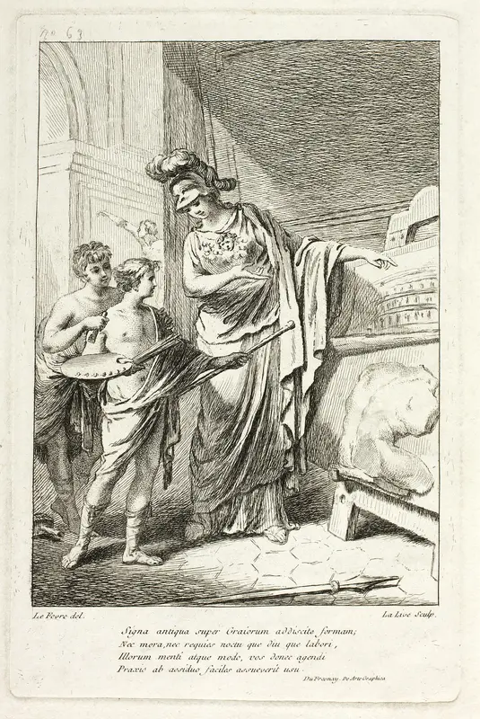 Minerva Teaching a Young Artist, illustration for the Catalogue historique du Cabinet by Mariette Wall Art by Ange Laurent de Lalive de Jully - High-Resolution Digital Print