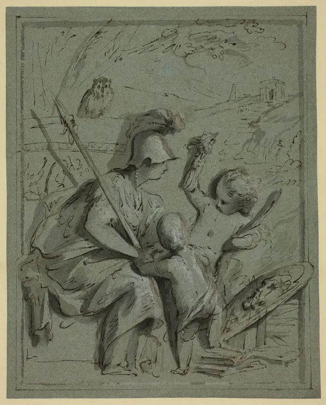 Minerva with Two Putti Wall Art by Jacob de Wit - High-Resolution Digital Print