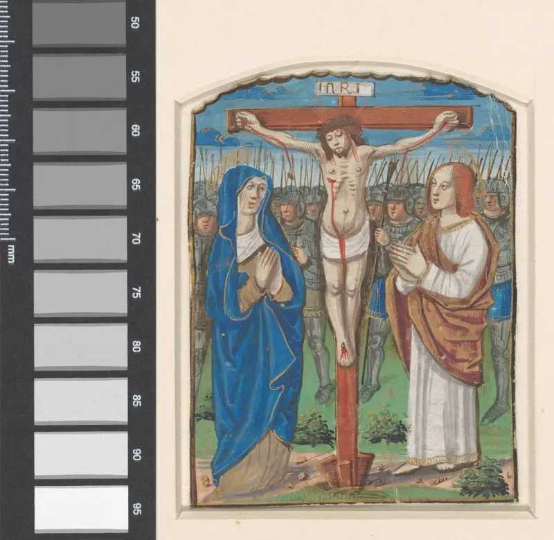 Miniatuur uit een getijdenboek: Christus aan het kruis Wall Art by anonymous - High-Resolution Digital Print