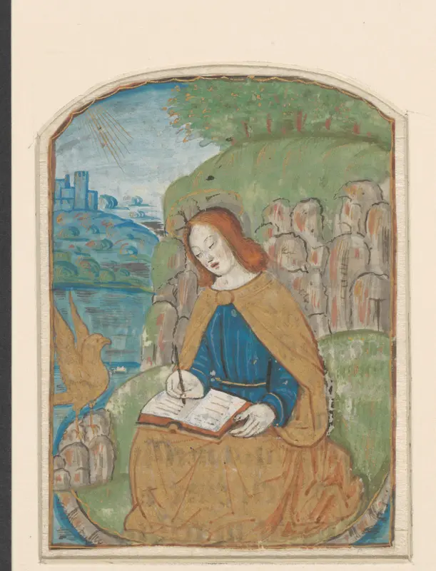 Miniatuur uit een getijdenboek: Johannes de Evangelist op Patmos Wall Art by anonymous - High-Resolution Digital Print