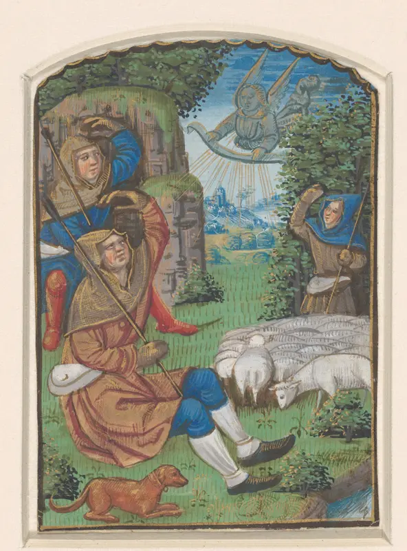 Miniatuur uit een getijdenboek: verkondiging aan de herders Wall Art by anonymous - High-Resolution Digital Print