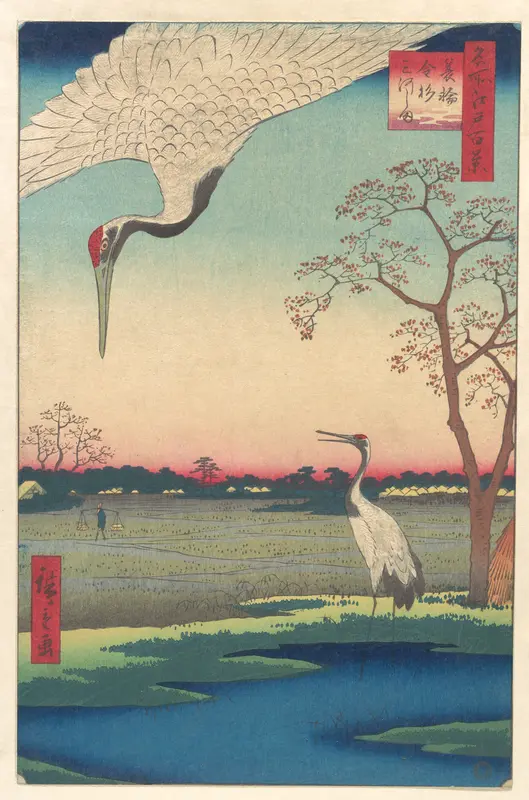 “Minowa, Kanasugi at Mikawashima,” from the series One Hundred Famous Views of Edo (Meisho Edo hyakkei, Minowa Kanasugi, Mikawashima)