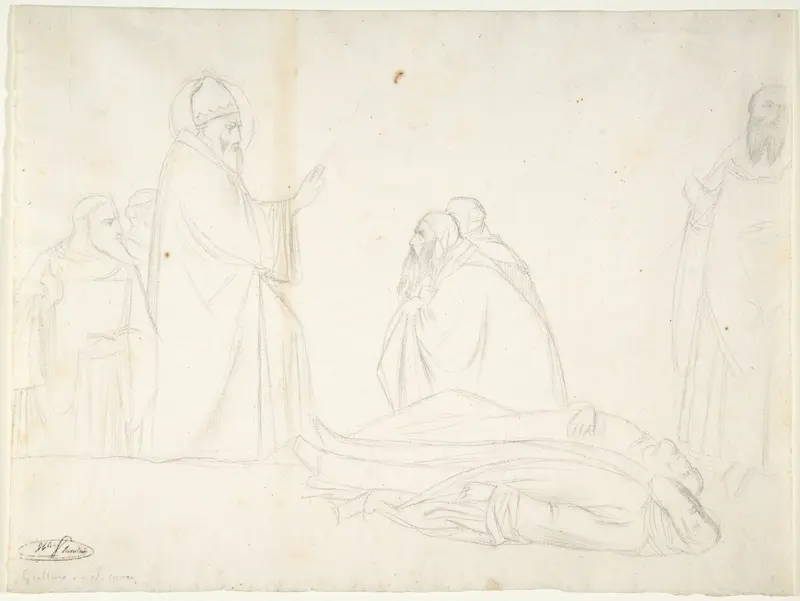 Miracle of St. Sylvester; the Raising of Two Pagan Priests, after Maso di Banco, S. Croce, Florence Wall Art by Hippolyte Flandrin - High-Resolution Digital Print