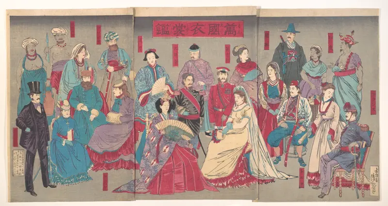 Mirror of National Costumes of All Nations (Bankoku ishō kagami) Wall Art by Kobayashi Kiyochika - High-Resolution Digital Print