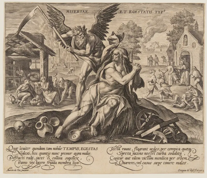 Miseriae est Egestatis Typus, from Time with Virtues and Vices Wall Art by Crispijn van de Passe, I - High-Resolution Digital Print