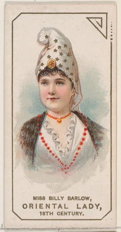 Miss Billy Barlow Dressed as Oriental Lady of the 18th Century, from the set Actors and Actresses, Second Series (N71) for Duke brand cigarettes Wall Art by W. Duke, Sons & Co. - High-Resolution Digital Print
