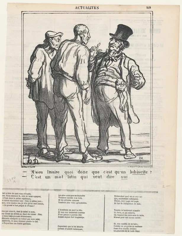 –Mister Mayor, what is a bibiscite? –It is a Latin word that means yes, from 'News of the day,' published in Le Charivari, April 30, 1870 Wall Art by Honoré Daumier - High-Resolution Digital Print