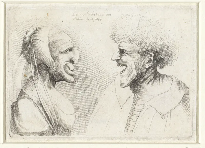 Misvormde koppen van een lachende man en vrouw met hoofdkapje Wall Art by Unknown - High-Resolution Digital Print