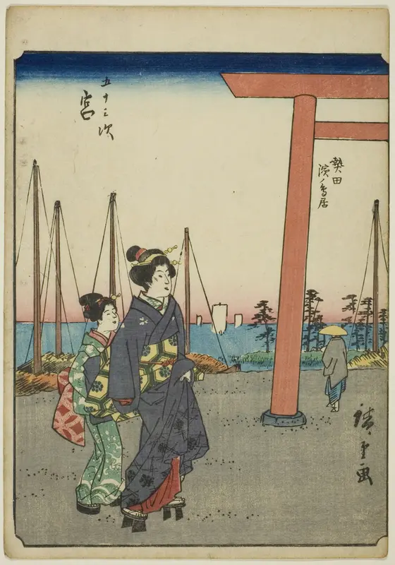 Miya, from the series "Fifty-three Stations [of the Tokaido] (Gojusan tsugi)," also known as the Figure Tokaido (Jinbutsu Tokaido)