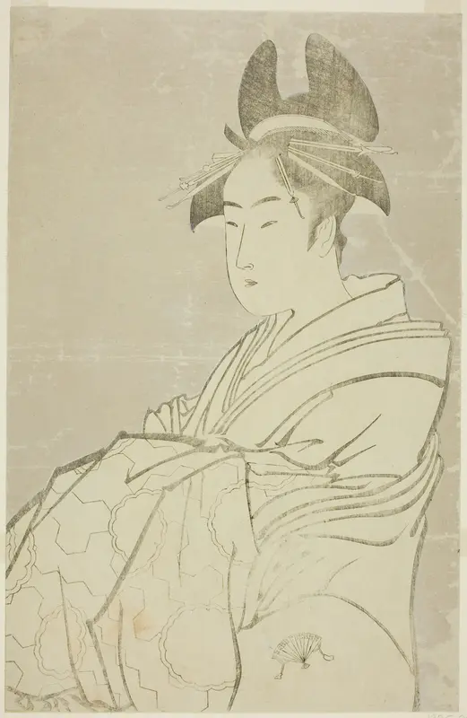 Miyahito of the Ogiya, Whose Assistants Are Tsubaki and Shirabe (Ogiya uchi Miyahito, Tsubaki, Shirabe)