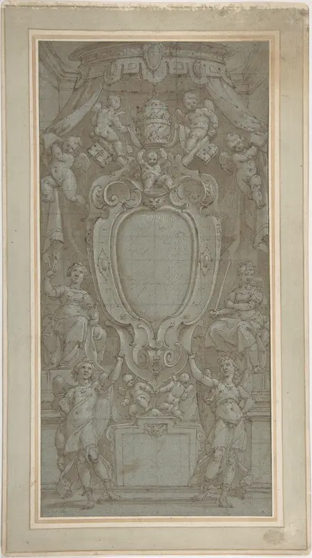 Modello for Ceiling Fresco with Papal Coat of Arms Wall Art by Bernardo Castello - High-Resolution Digital Print