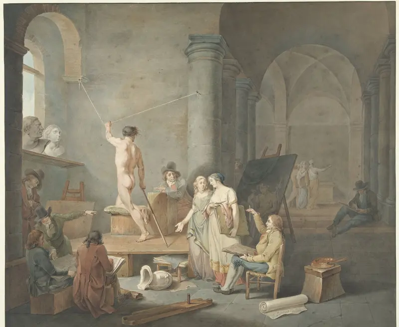 Modeltekenen in een oud gebouw Wall Art by Jacobus Johannes Lauwers - High-Resolution Digital Print