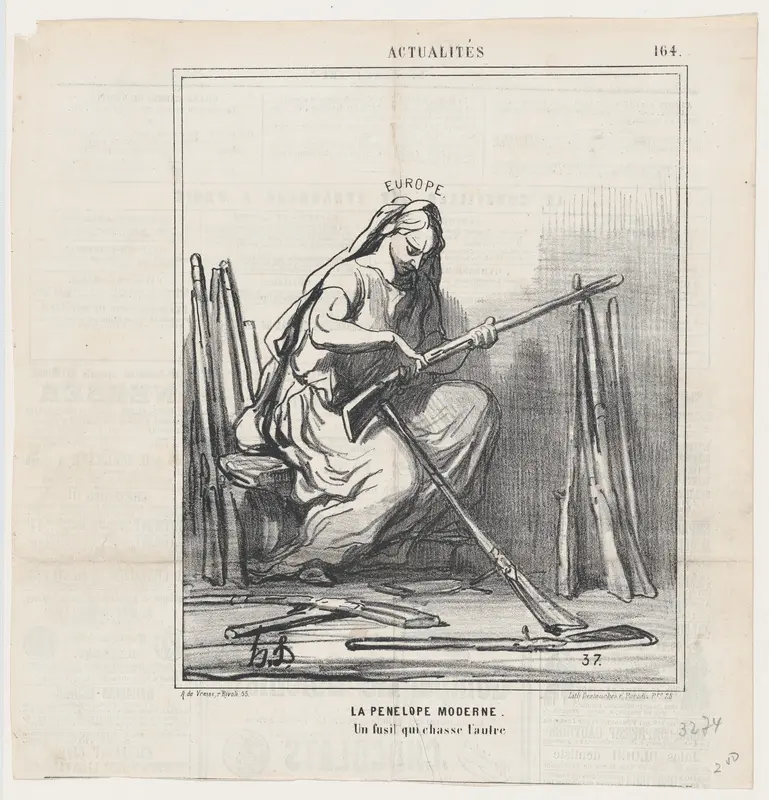 Modern Penelope: one gun after another, from 'News of the day,' published in "Le Charivari" Wall Art by Honoré Daumier - High-Resolution Digital Print