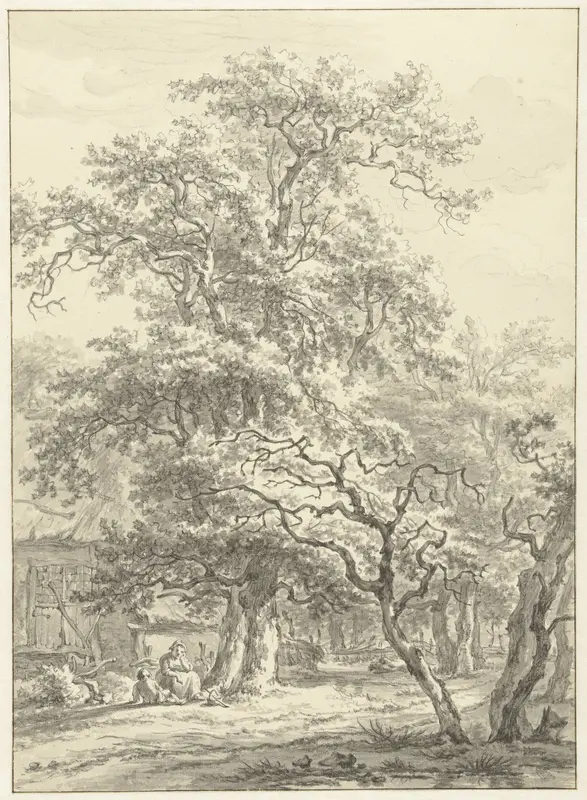 Moeder en kind zittend onder bomen Wall Art by Egbert van Drielst - High-Resolution Digital Print