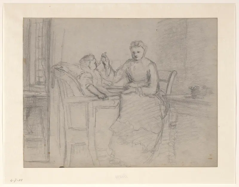 Moeder met een kind in een kinderstoel Wall Art by Hendrik Valkenburg - High-Resolution Digital Print