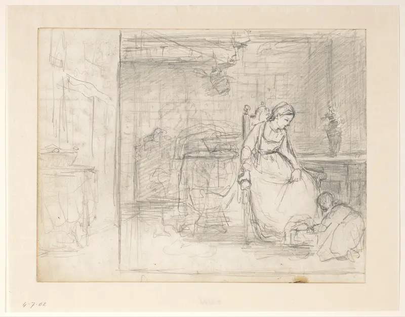 Moeder met kind in interieur Wall Art by Hendrik Valkenburg - High-Resolution Digital Print