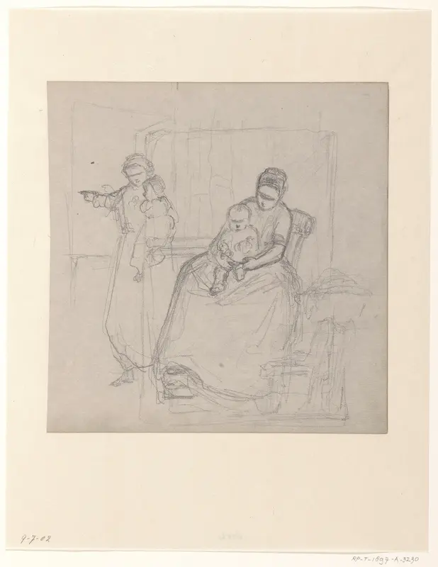 Moeder met kind op schoot en moeder met kind op de arm Wall Art by Hendrik Valkenburg - High-Resolution Digital Print