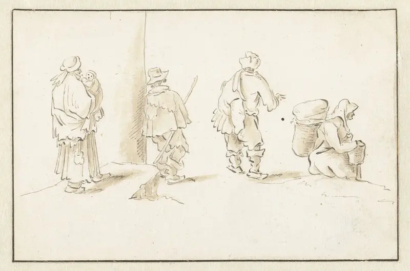 Moeder met kind, twee mannen en een marktvrouw Wall Art by Herman Saftleven - High-Resolution Digital Print
