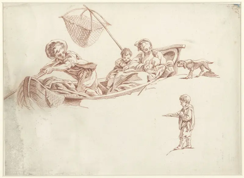 Moeder met kinderen in een boot Wall Art by Unknown - High-Resolution Digital Print