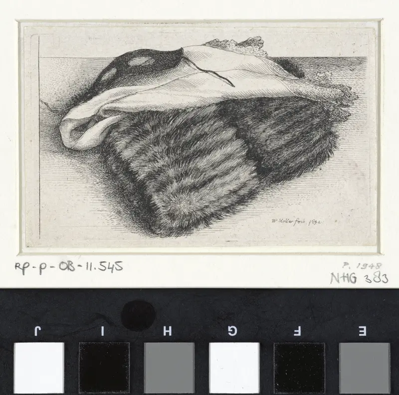 Mof van bont, een zakdoek en een masker Wall Art by Unknown - High-Resolution Digital Print