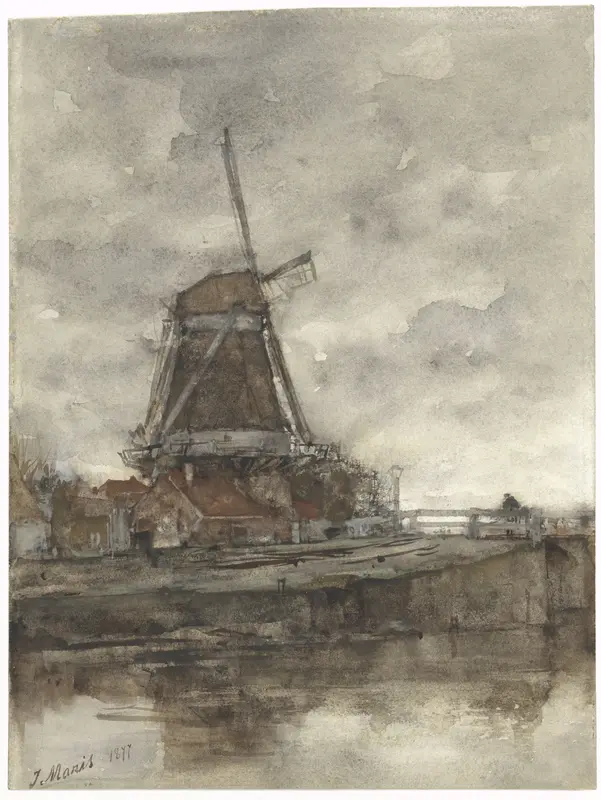 Molen en de brug bij de Noord-West-Buitensingel in Den Haag Wall Art by Unknown - High-Resolution Digital Print