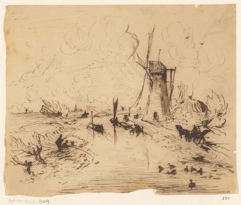 Molen langs een vaart Wall Art by Unknown - High-Resolution Digital Print