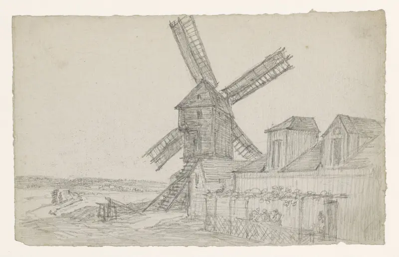 Molen op de Butte met een openlucht cafeetje Wall Art by Georges Michel - High-Resolution Digital Print