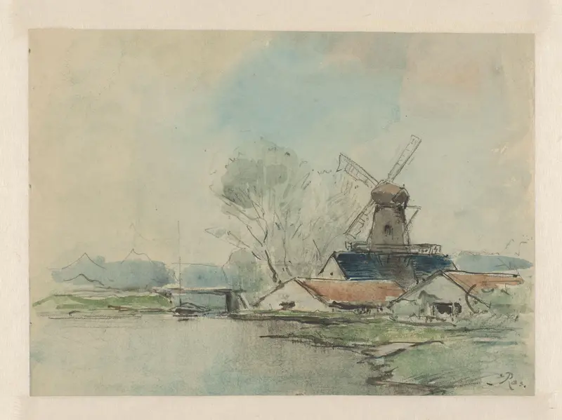 Molen tussen de Haarlemmerpoort en het Leidse Bosje Wall Art by Pieter H.J.J. Ras - High-Resolution Digital Print
