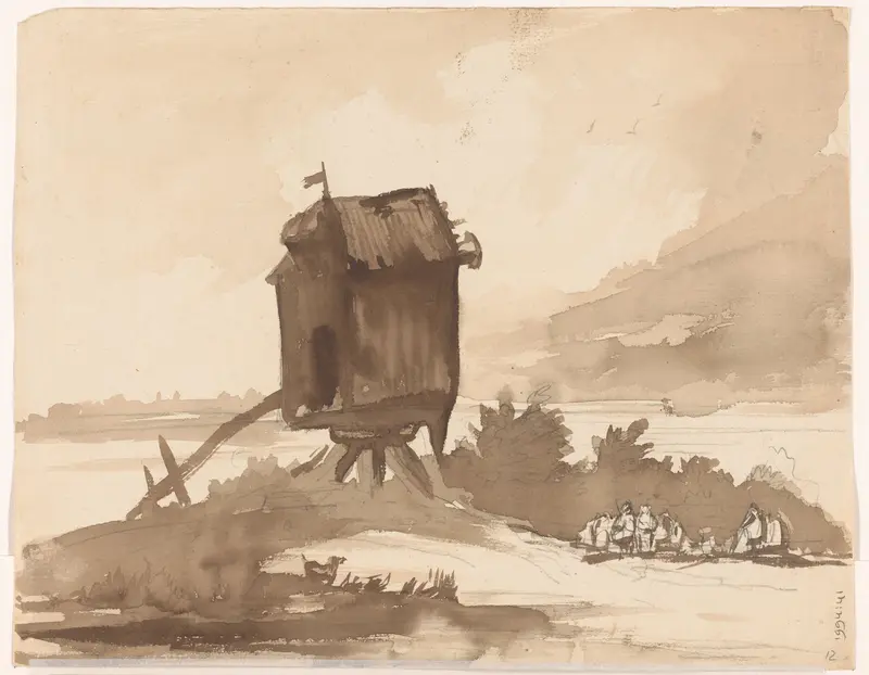 Molen zonder wieken aan het water Wall Art by Johannes Tavenraat - High-Resolution Digital Print