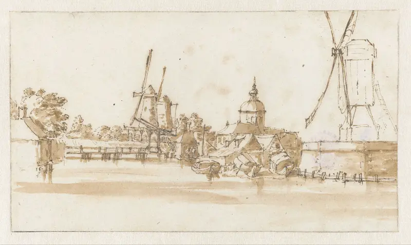 Molens op de wal aan weerszijden van de Morspoort te Leiden Wall Art by Unknown - High-Resolution Digital Print