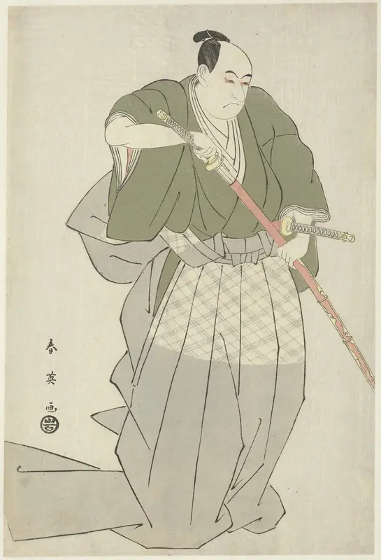 Momonoi Wakasanosuke trekt een zwaard Wall Art by Iwatoya Kisaburo - High-Resolution Digital Print