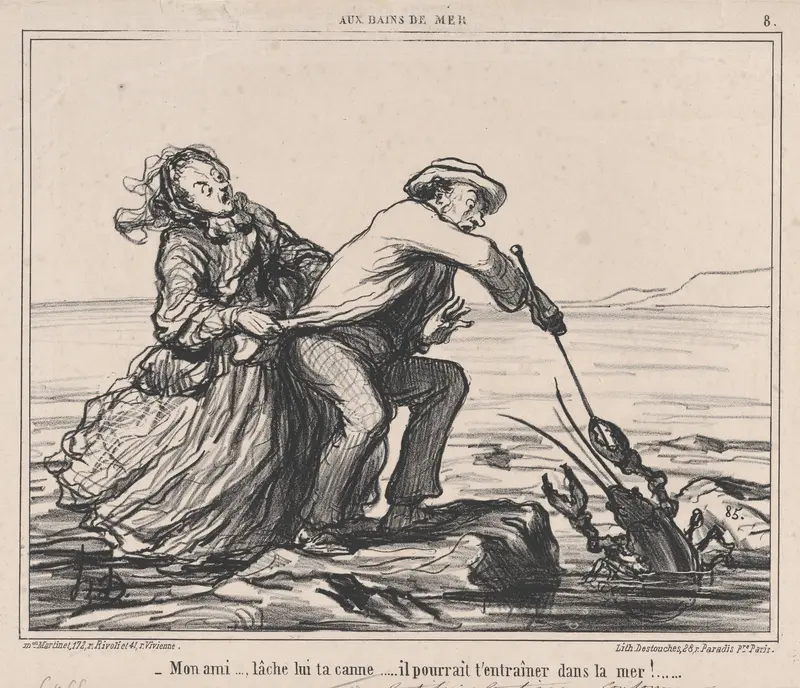 Mon ami..., lâche lui ta canne.... from Aux Bains de Mer, published in Le Charivari, September 28, 1859 Wall Art by Honoré Daumier - High-Resolution Digital Print