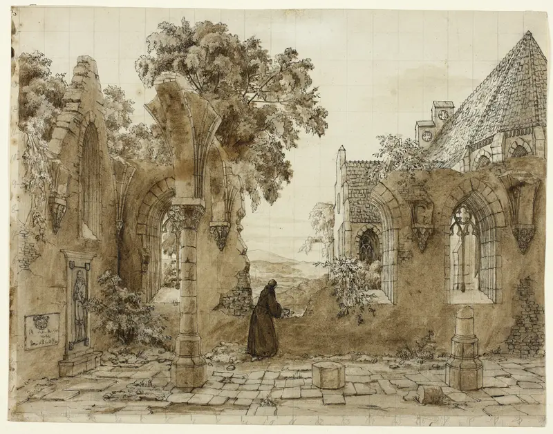 Monk in the Ruins of a Monastery Wall Art by Domenico Quaglio - High-Resolution Digital Print