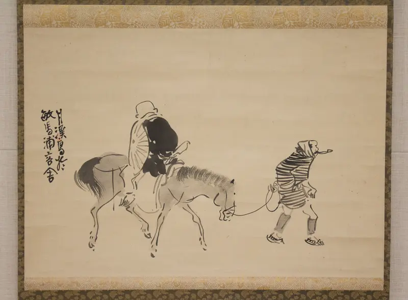 Monk Renshō Riding His Horse Backwards Wall Art by Matsumura Goshun - High-Resolution Digital Print