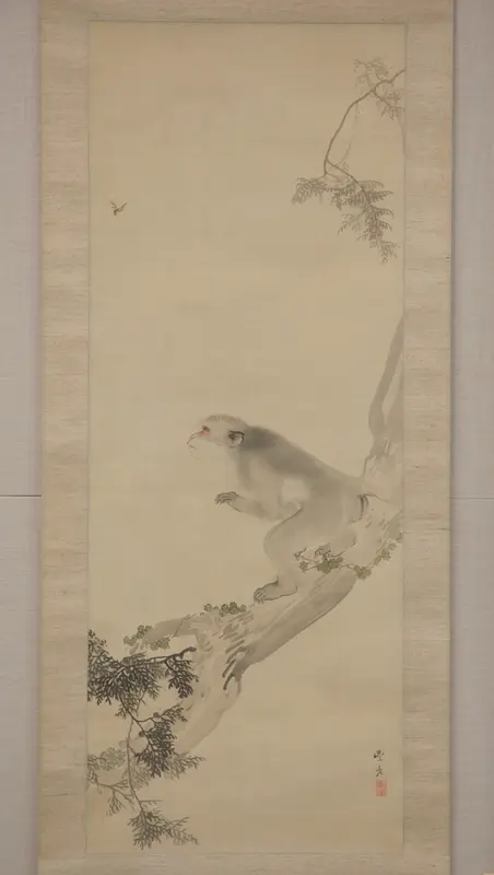 Monkey and Bee Wall Art by Okamoto Toyohiko - High-Resolution Digital Print