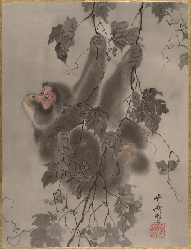 Monkey Hanging from Grapevines Wall Art by Kawanabe Kyōsai 河鍋暁斎 - High-Resolution Digital Print