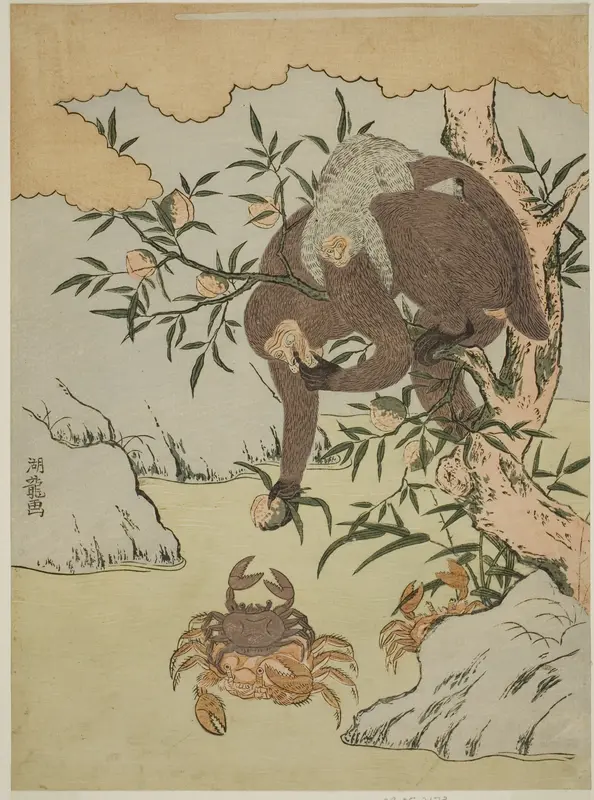 Monkey playing with crabs Wall Art by Isoda Koryusai - High-Resolution Digital Print