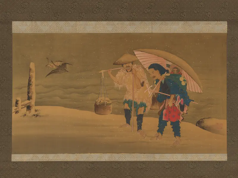 Monkey Showman and Porter(?) in the Snow