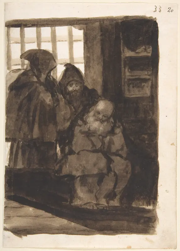 Monks in an interior (a cell?); page 33 from the "Images of Spain" Album (F)