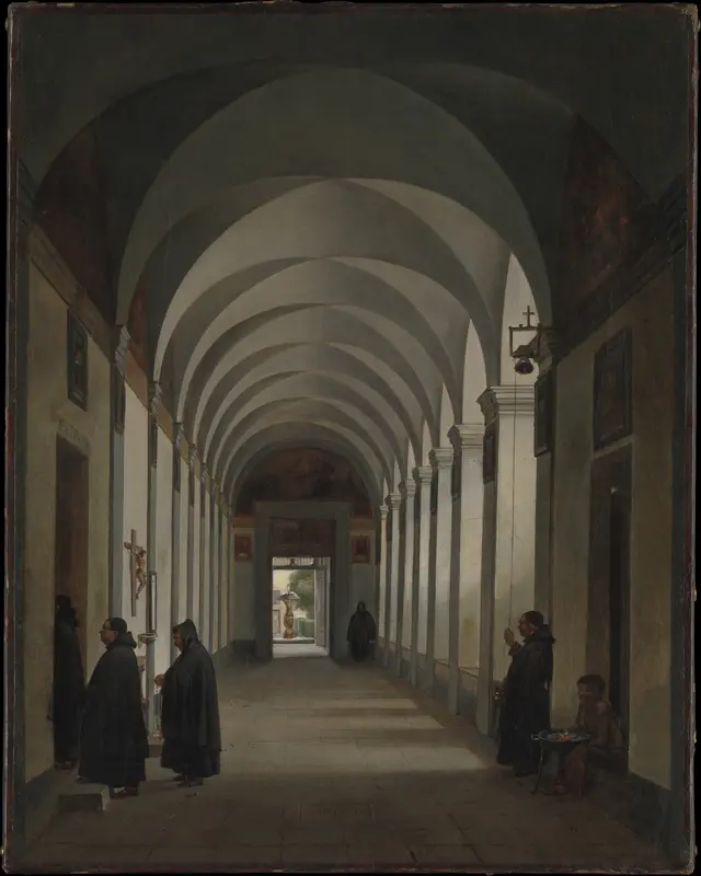 Monks in the Cloister of the Church of Gesù e Maria, Rome Wall Art by François Marius Granet - High-Resolution Digital Print