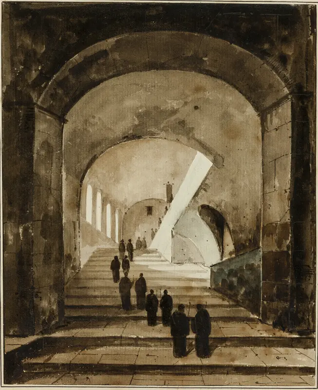 Monks on the Staircase of the Villa of Maecenas at Tivoli