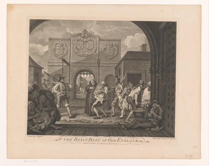 Monnik prikt in een stuk rundvlees vastgehouden door een kok Wall Art by Unknown - High-Resolution Digital Print
